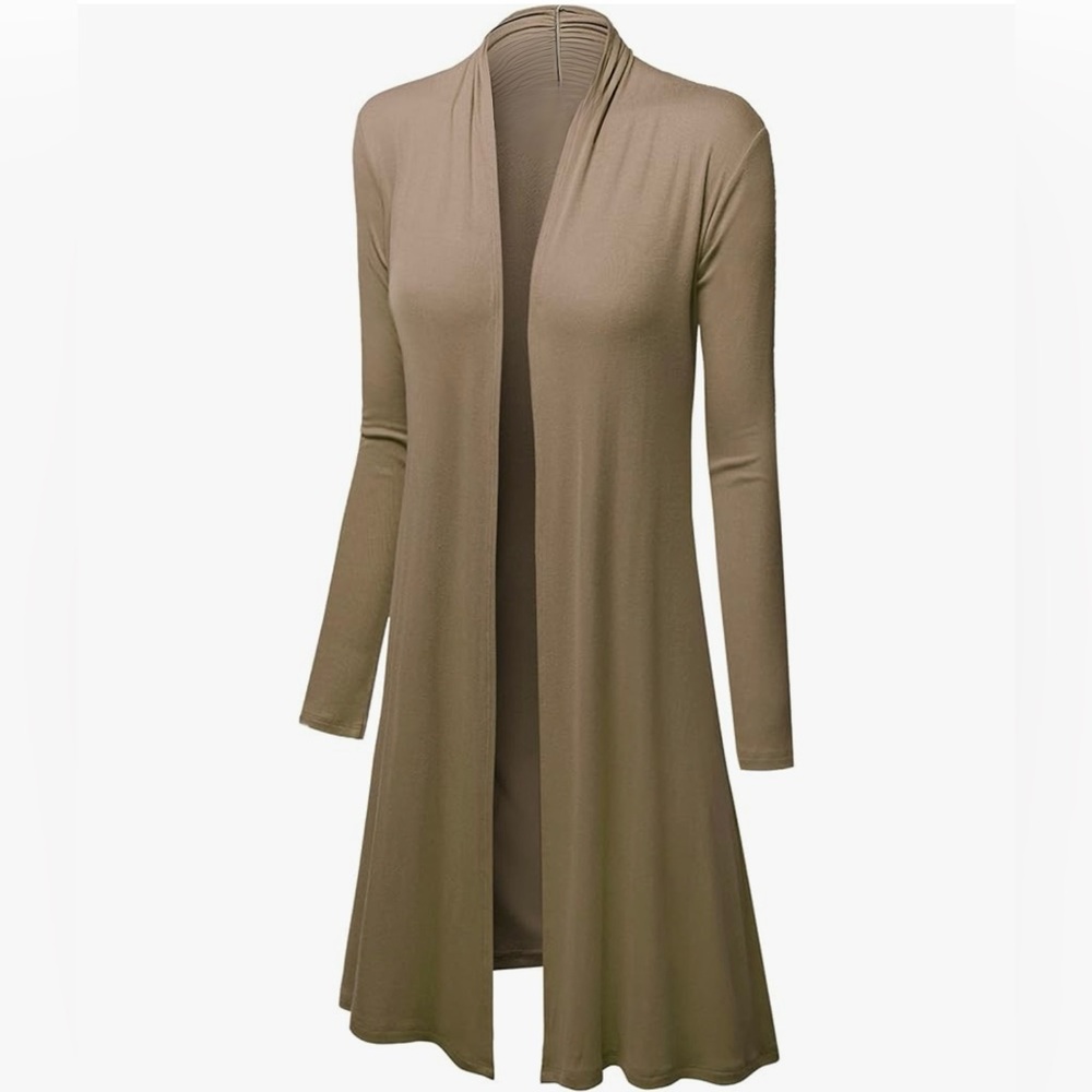Women's Solid Long Sleeve Open Front Long Cardigan